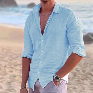 Men's Summer Beach Solid Color Spread Collar Shirt for Outdoor Street Style