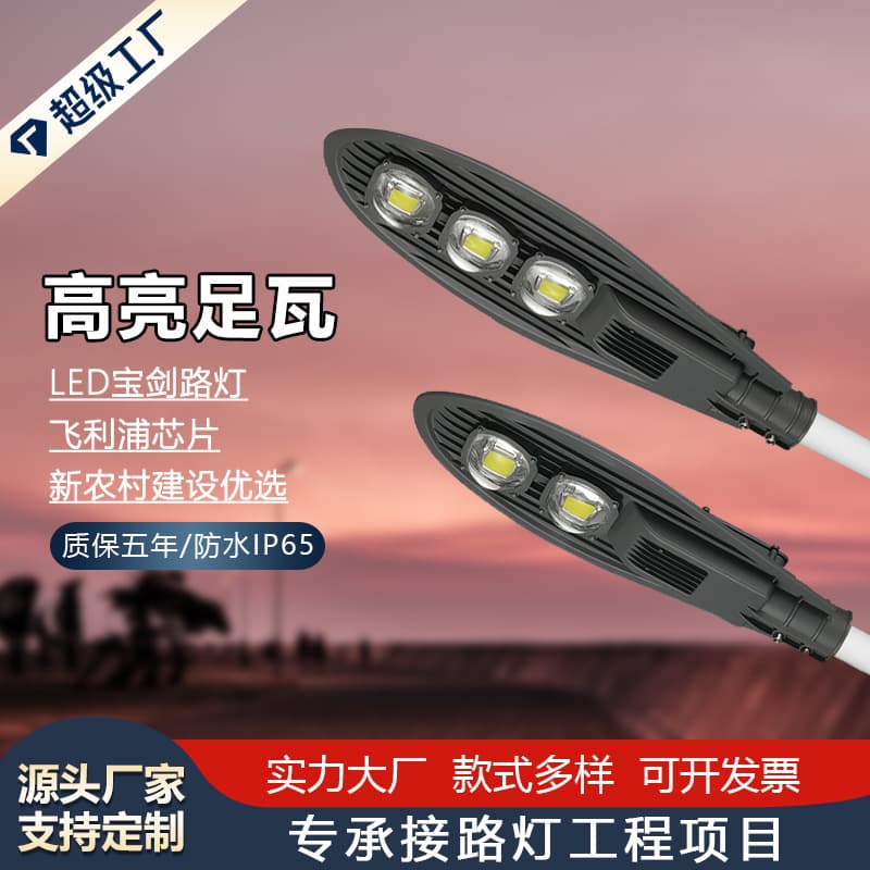 Cross-border Wholesale 100W Outdoor High-Brightness Rural Sword-Shaped Single/Double Arm Mains-Powered LED Super Bright 6-Meter Engineering Street Light