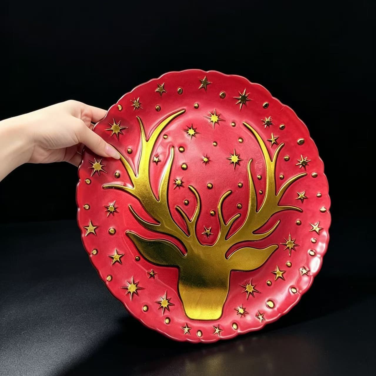 Christmas Glass Plate with Reindeer and Snowflake Design, Fruit Tray for Home, Dessert Plate, Holiday Gift Decorative Plate, Factory Direct
