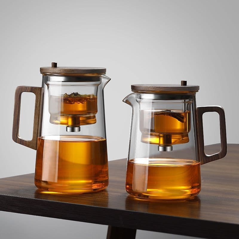 Premium Floating Tea Cup with One-Key Filtration, Walnut Handle, High-Temperature Resistant All-Glass Inner Pot, Tea-Water Separation Teaware