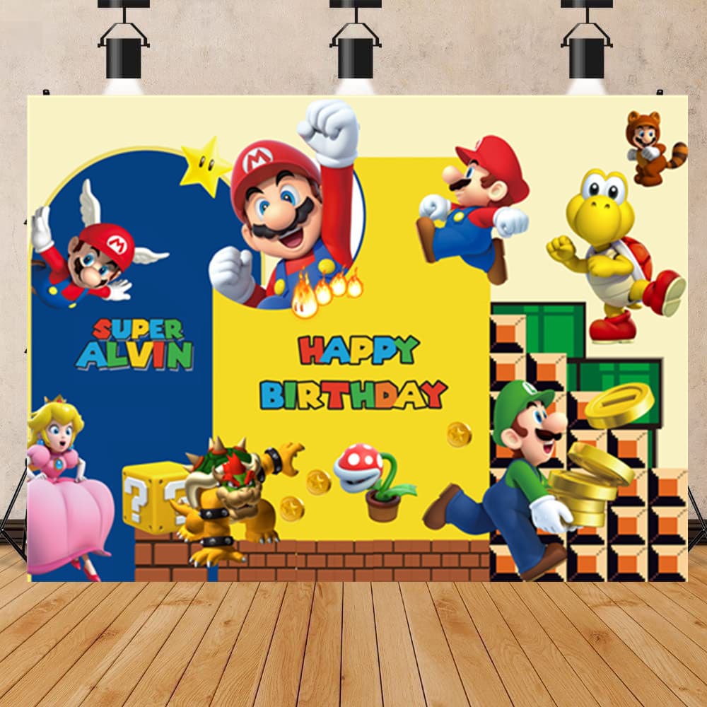 Super Mario Cartoon Background Wall Decorative Vinyl Photography Props for Children's Room Birthday Party Decoration
