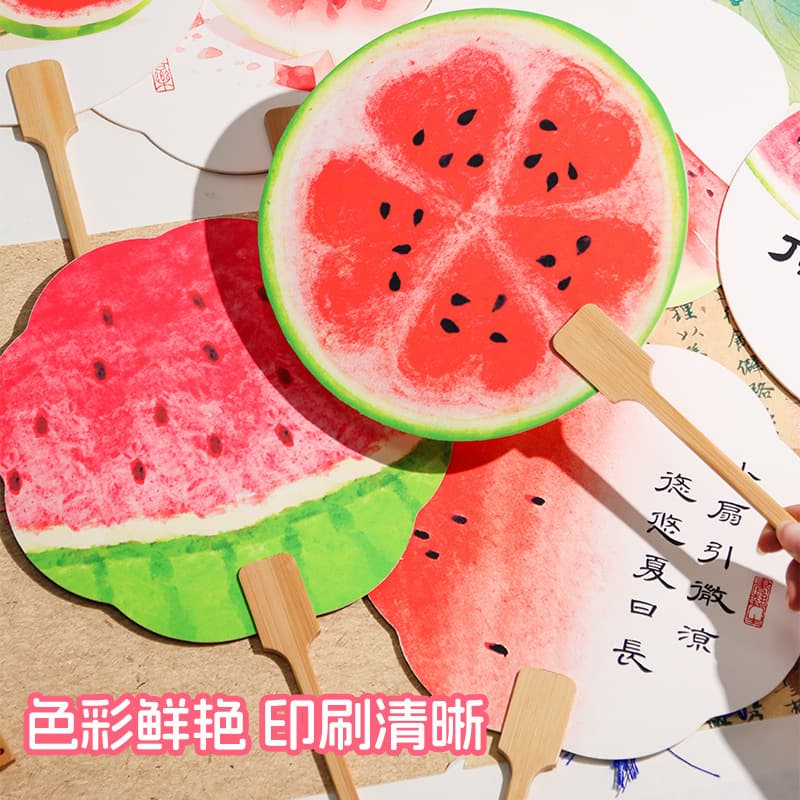 Xiaohongshu Same Style Hand-Painted Watermelon Round Fan Summer Cool Sweet Fan Summer Cute Hand Fan Gift