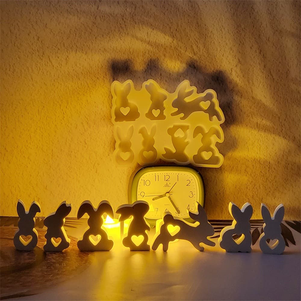 S0985 Easter Bunny Set Desktop Decoration Cement Plaster Mold DIY Silicone Mold