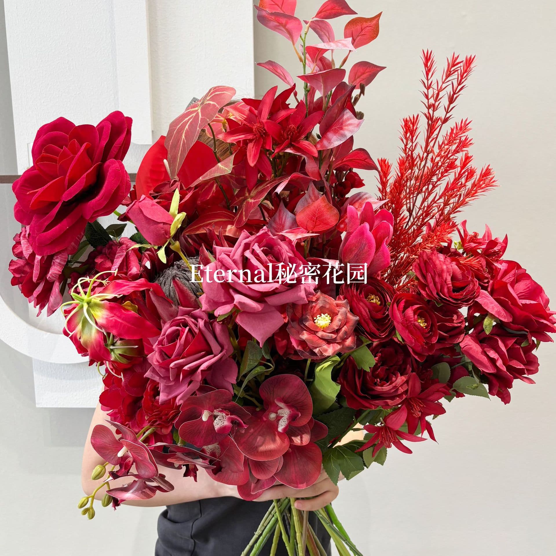 Bright Red Show Floor Style Artificial Flowers Hydrangea Bellflower Peony Rose Buttercup Home Decoration Photography Props