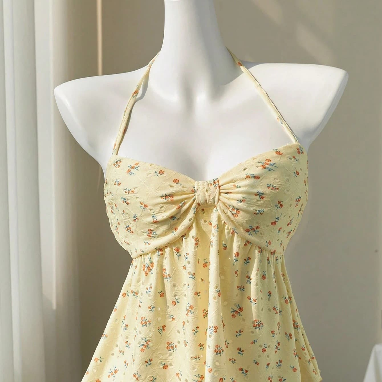 Japanese Sweet Pastoral Lace-up Floral Print Camisole Babydoll Top 2025 Summer New Width Style Top