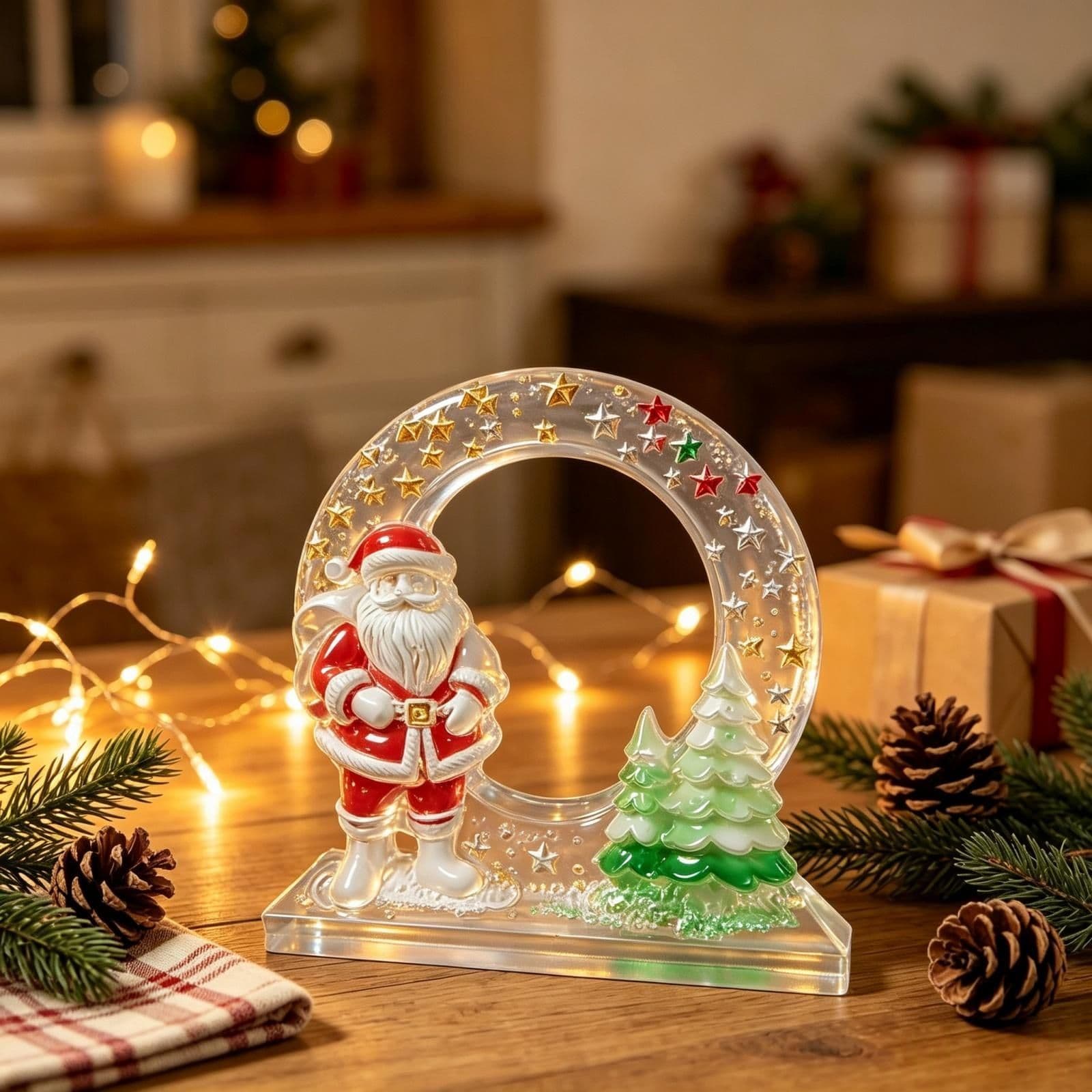X1876 Santa Claus Photo Frame Figurine Decorative Cement Plaster Mold DIY Silicone Mold