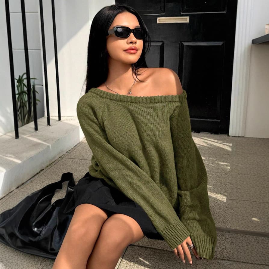 Cross-border Amazon fashion simple women's solid color knitted sweater autumn and winter round neck casual loose versatile tops for women