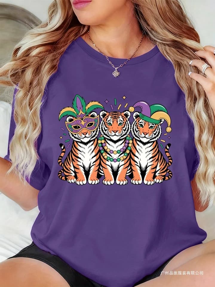 Happy Carnivals Cute Mardi Tiger Printing T-Shirts Women's Ba