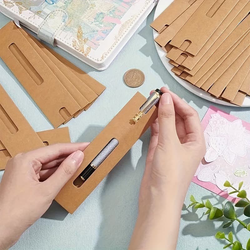 In Stock Kraft Paper Sleeve Simple Packaging Paper Bag Ballpoint Pen Fountain Pen Paper Packaging Box Cross-border Paper Pen Pouch 50-Pack