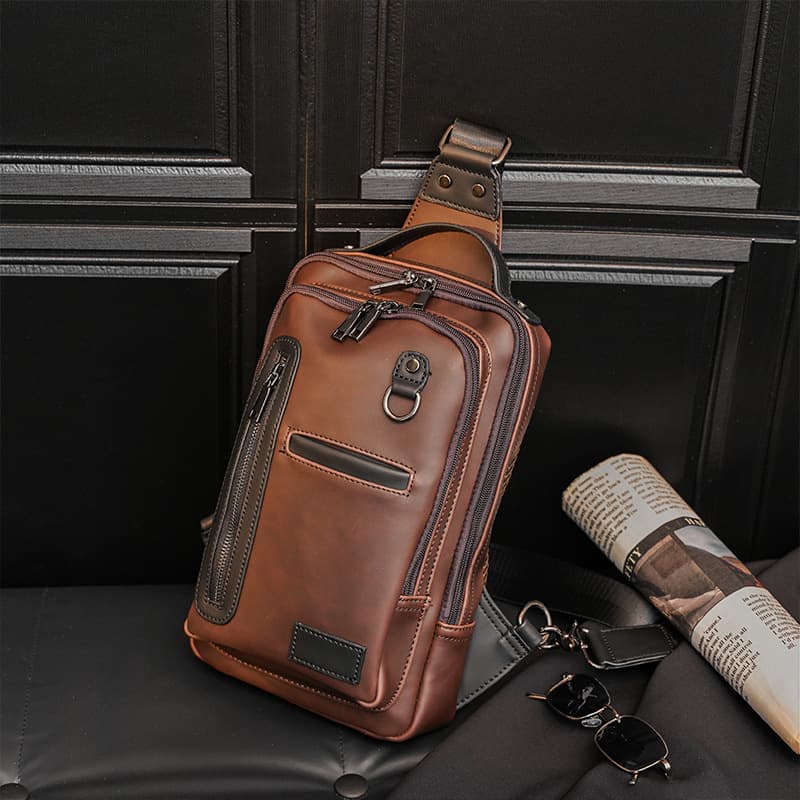 Fashionable Wild Horse Leather Large Chest Bag Men's Casual Trendy Crossbody Bag Men's Handbag High Capacity Hot Sale
