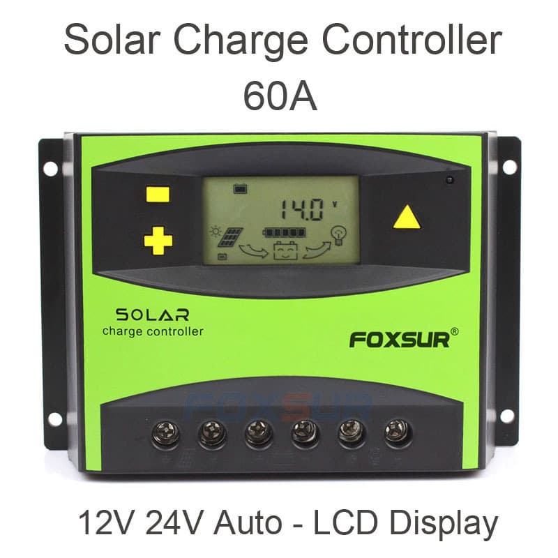 60A Solar Charge Controller with LCD Display, Solar Charging Controller with Light Control and Timer Functions