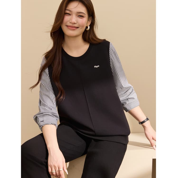 【Designer-inspired patchwork sweatshirt】Slim & elegant plus-size women's casual and versatile top, new autumn 2025 style for plus-size women.