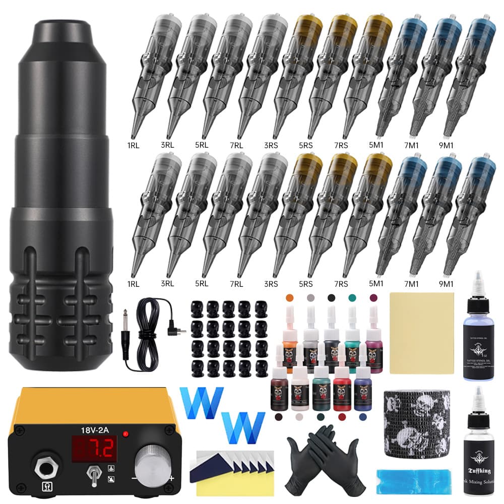 Cross-Border Tattoo Set No Pedal Hand Dial Power Supply Tattoo Equipment 20 Colors Ink Tattoo Machine Full Set Tools Consumables
