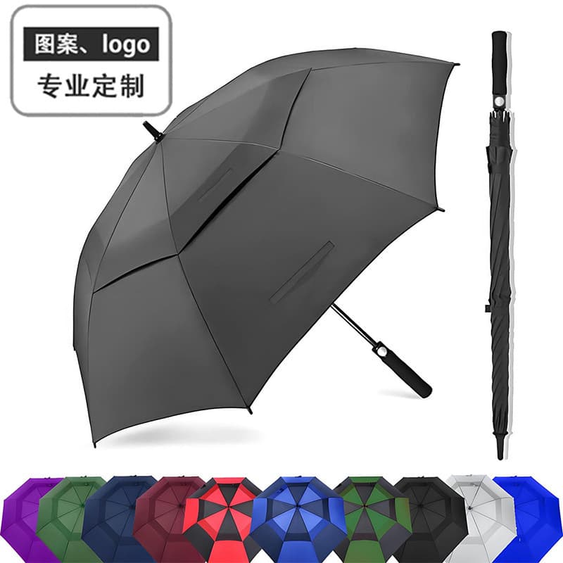 Cross-border 30-inch double-layer breathable golf umbrella fiber car 4S store fake double-layer umbrella men's advertising straight shaft umbrella