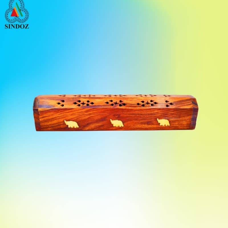 {Ready stock wholesale} Indian incense box cocobolo incense burner solid wood hollow inlaid copper Indian craft incense set aromatherapy incense burner