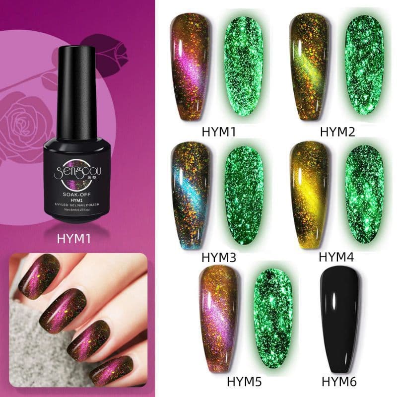 New Popular Starry Sky Fine Glitter Cloud Brocade Luminous Cat Eye Gel Magnet Set Phototherapy Nail Polish Gel Manicure