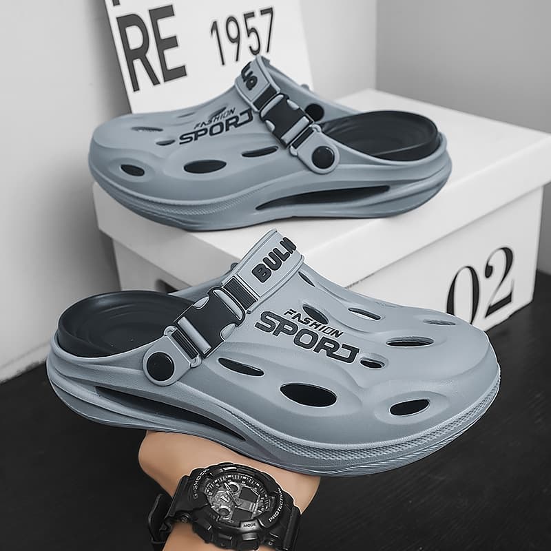New Summer Sandals Men's Trendy Letter Print Slip-Resistant Outdoor Lazy EVA Two-Way Beach Crocs