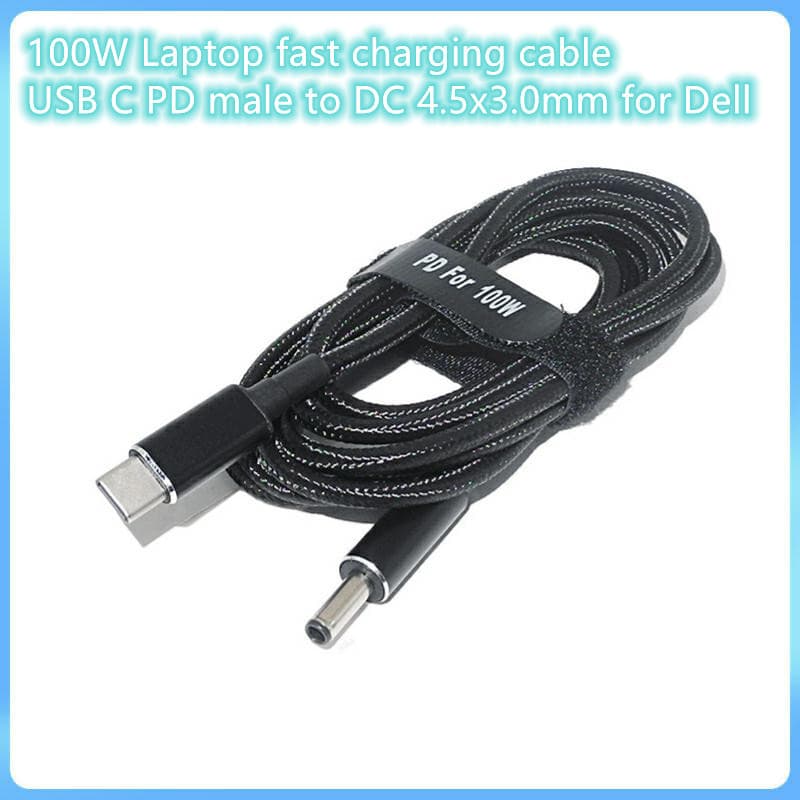For Dell New PD Type-C to DC Tip 4.5x3.0x0.6mm Tablet Fast Charging Cable
