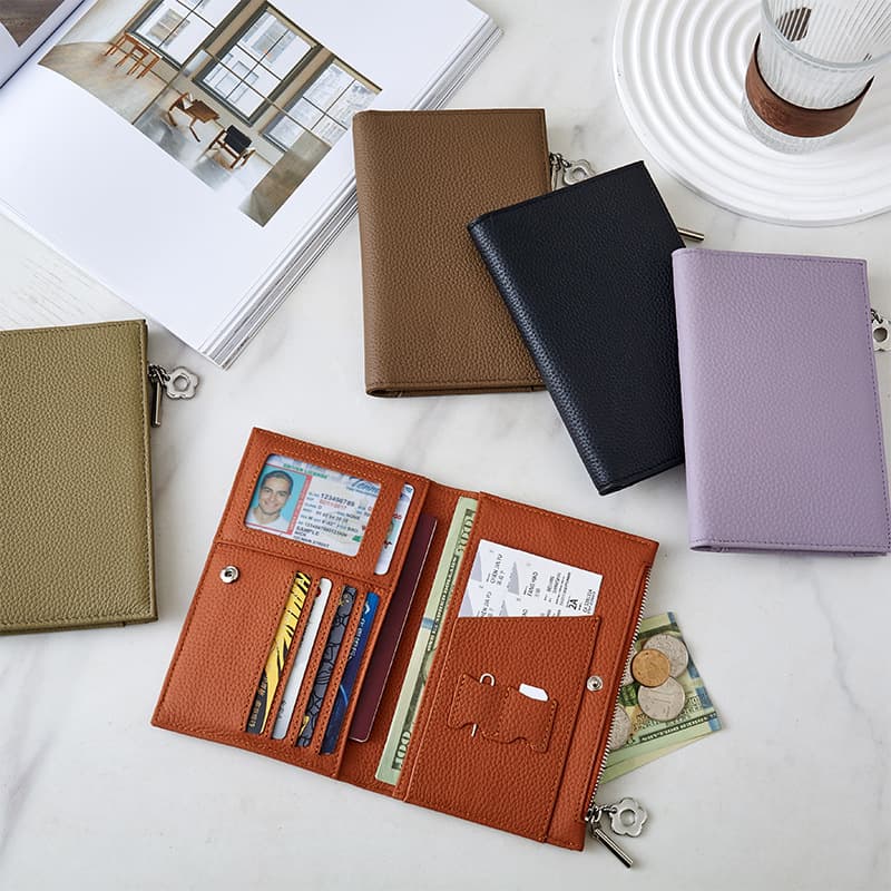 Premium Luxury Genuine Soft Leather Zipper Passport Holder Women's Wallet All-in-One Ultra-Thin Portable Multi-Functional Organizer Passport Case
