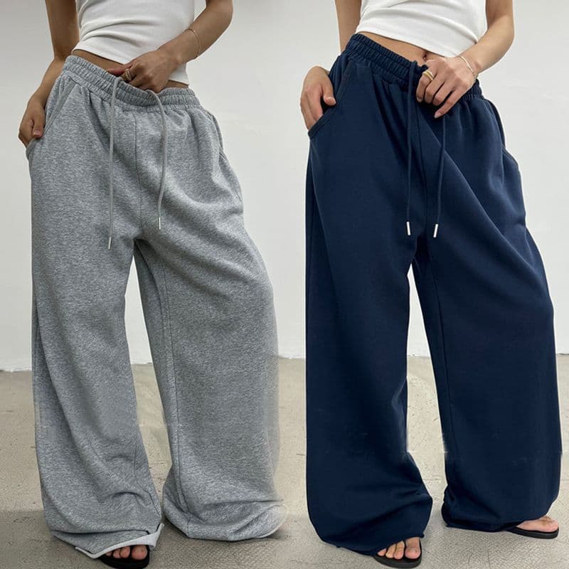 Cross-border sports wide-leg pants for women, gray loose jazzy floor-length sweatpants, hip-hop versatile casual drape straight pants