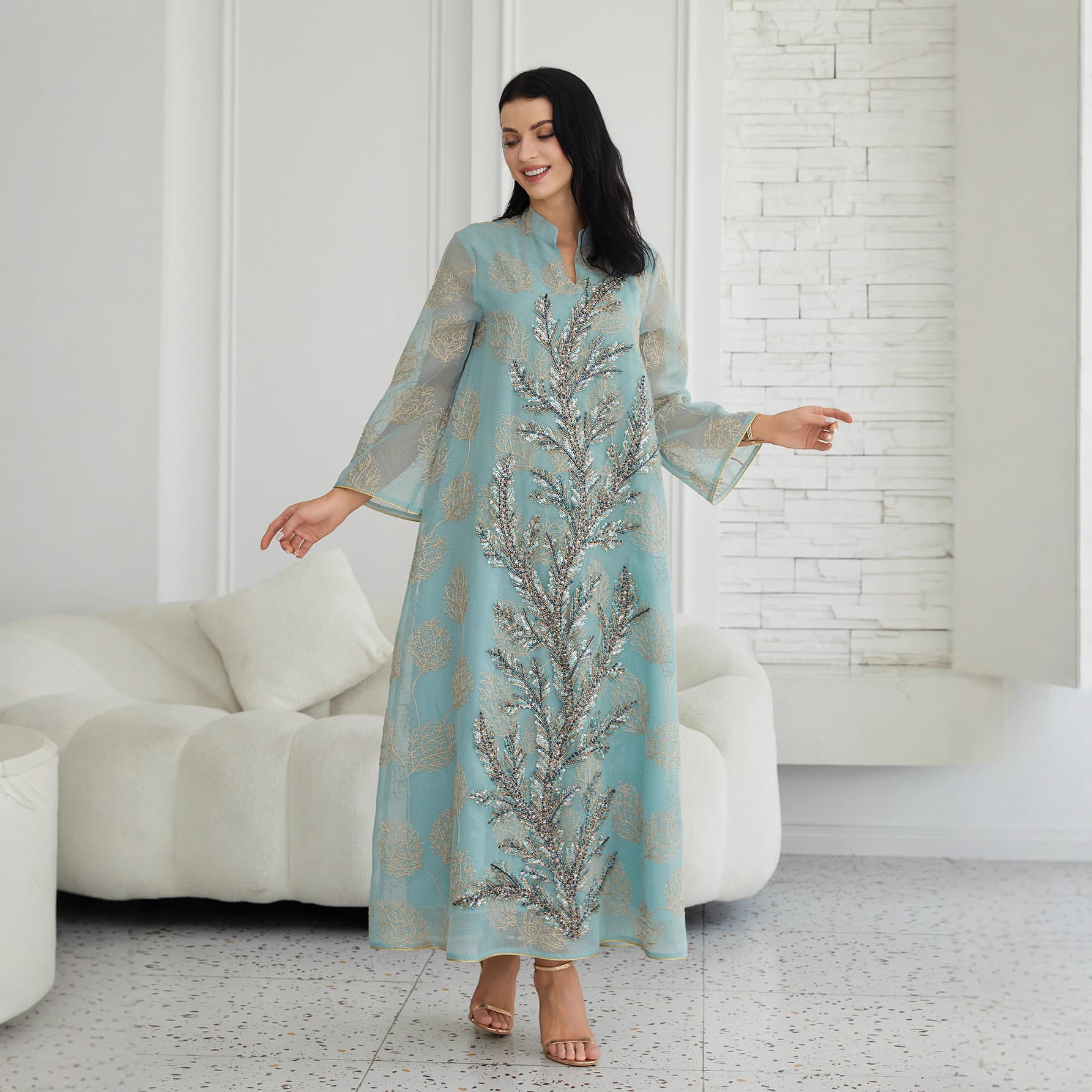 NC90 Cross-Border E-Commerce Hot Selling New Women's Contrast Color Sequin Dress Malaysia Elegant Evening Gown