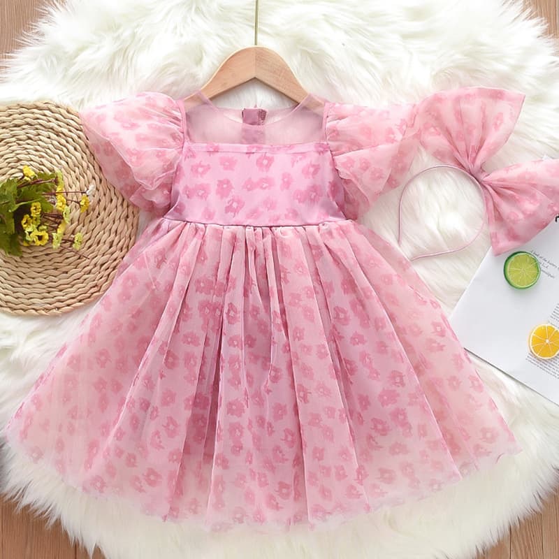 Girls Summer Dress Fairy Tale Princess Skirt Ultra Fairy Puffy Tulle Skirt Short Sleeve Princess Style Soft Polyester Fabric
