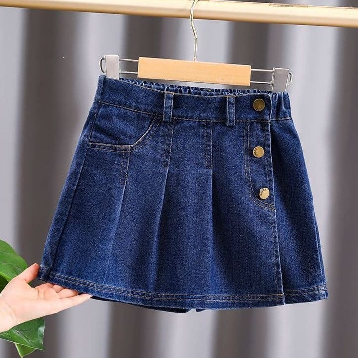 Girls Denim Skirt Pants 2026 Summer New Medium Large Kids Half Pleated Skirt Pants Summer Children Girls Short Pants