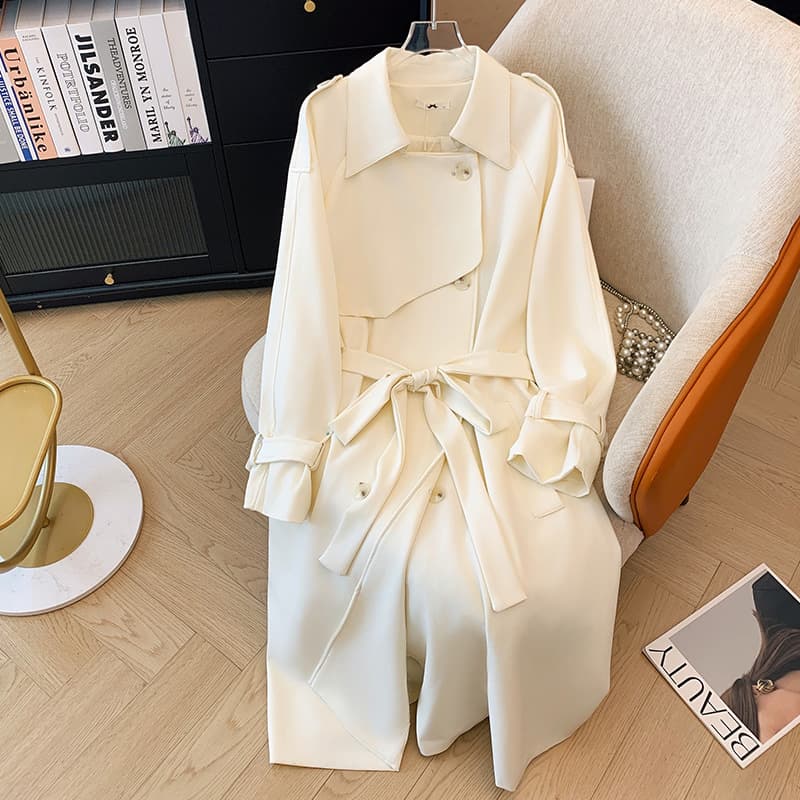 300 lbs Extra Large Size Women's Wear for Plus Size, High-End British Style Long Trench Coat, 2025 Spring/Autumn New Style Waist-Cinching Coat