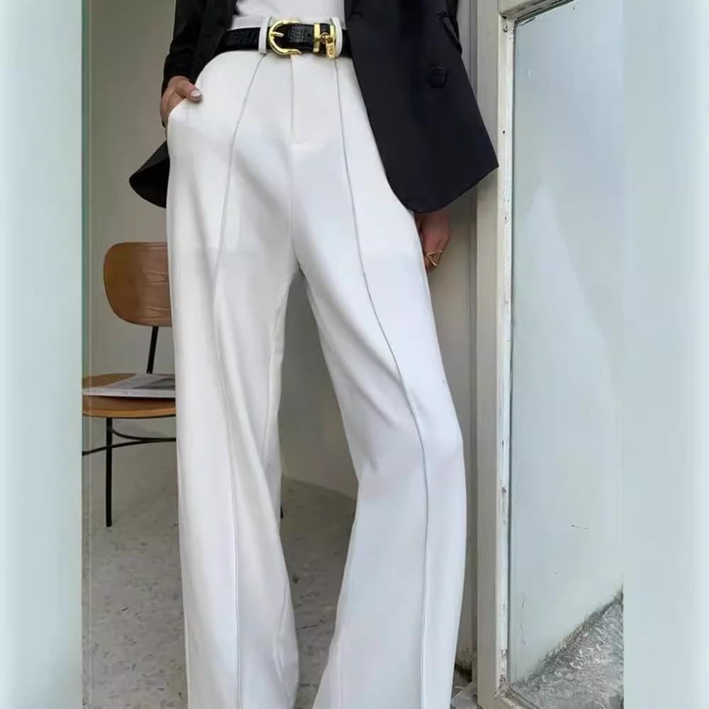 Cross-border White High-Waist Draped Dress Pants for Women 2024 Spring/Autumn Elegant Office Center-Crease Wide-Leg Trousers