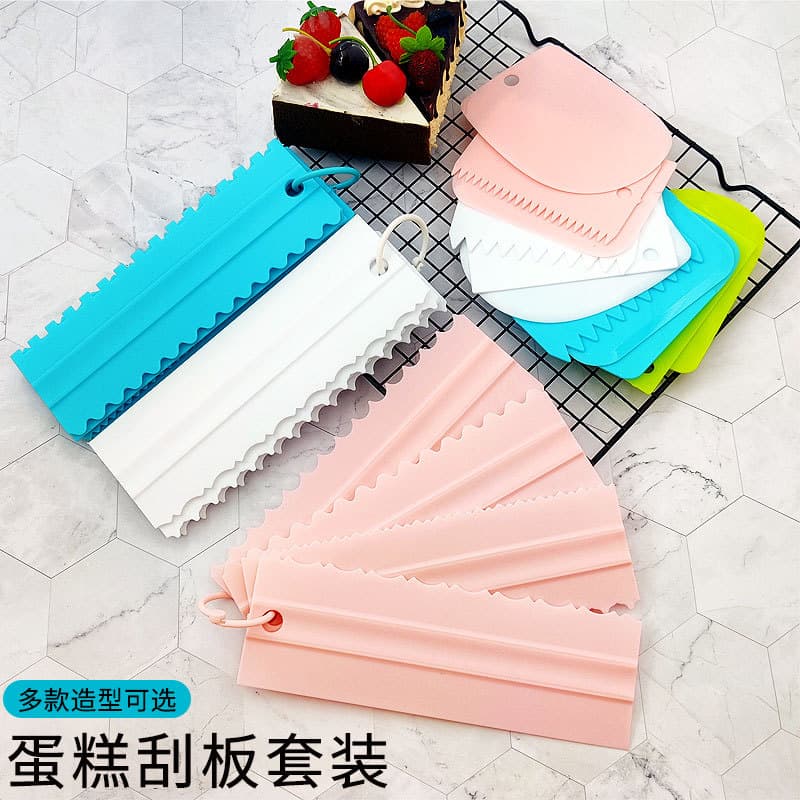 In-Stock Plastic Cream Scraper 4-Piece Set Double-Sided Toothed Cream Scraper Cake Scraper Comb Baking Tool