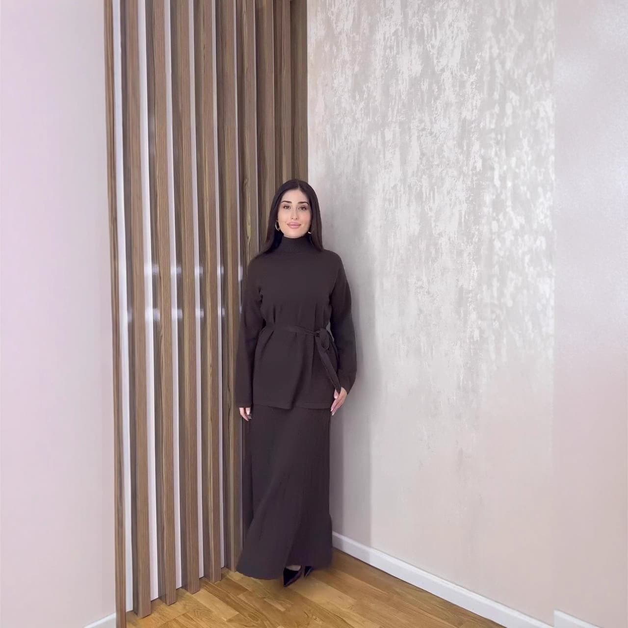European and American Clothing Cross-Border Export Fashion 2025 Autumn New High-Neck Long-Sleeved Waist One-Step Knitted Sweater Dress