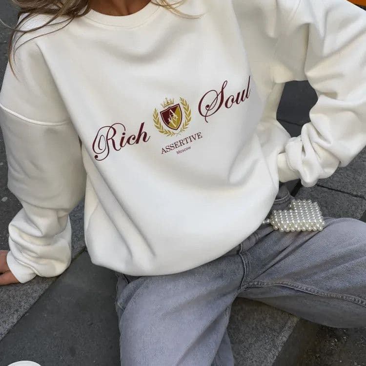Trendy American-style Women's Hoodie, No Hood, Autumn/Winter, Slimming, Textured, Thickened