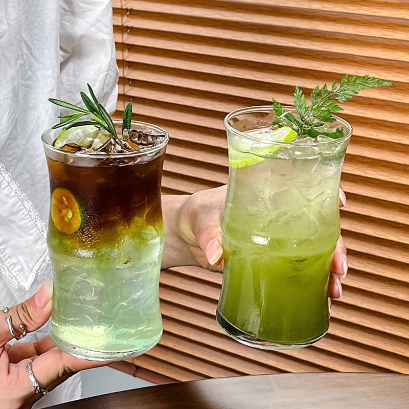 Trendy Creative Glass Bamboo-Joint Cup Heat-Resistant Iced Americano Latte Coffee Cup Water Cup Transparent Glass Double-Section Cup