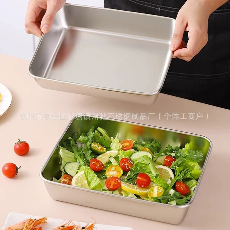 Trending Stainless Steel Towel Tray with Lid, Square Tray, Multi-Function Tray, Fresh-Keeping Box, Seasoning Box, Vegetable Prep Tray, Tiramisu Tray