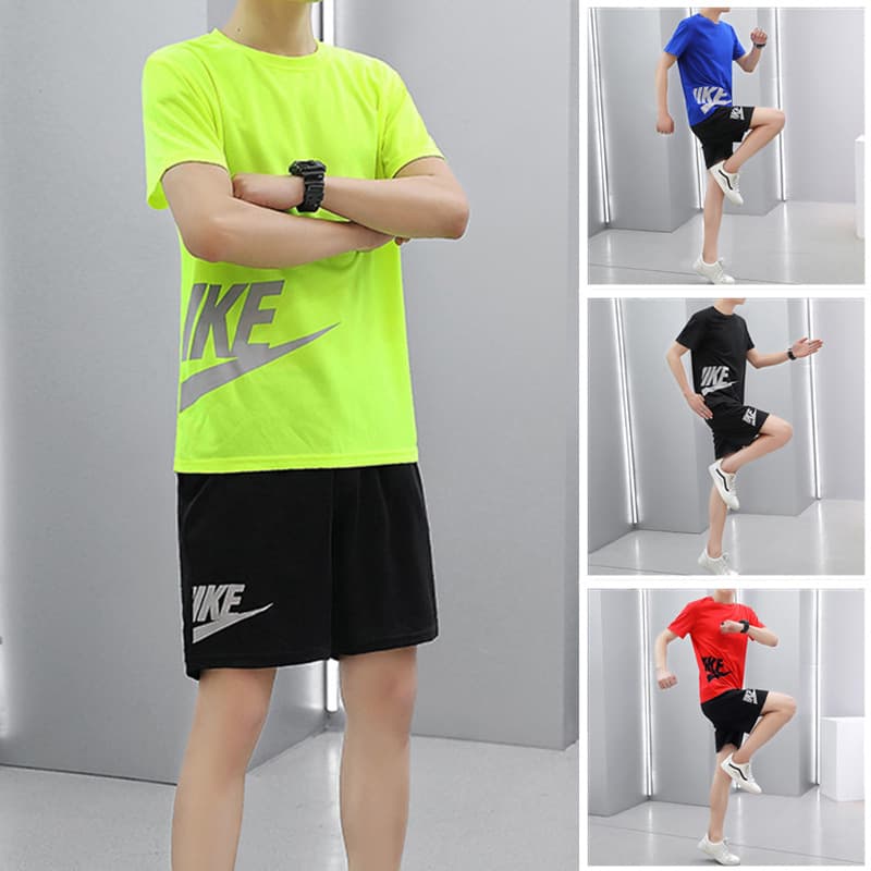 Sports suit men's summer short-sleeved quick-drying running suit gym ice silk thin shorts basketball sportswear