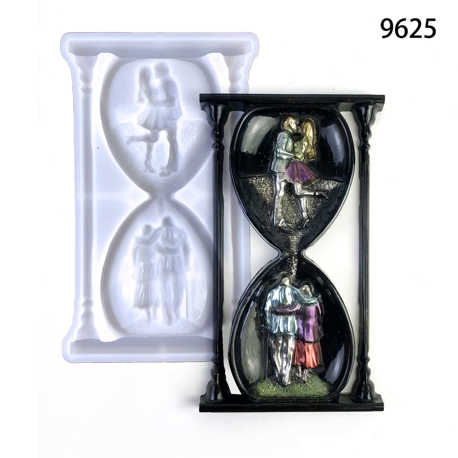 Love Hourglass Hanging Silicone Mold Resin Wall Sticker Wall Hanging Semi-3D Couple Time Hourglass Resin Mold