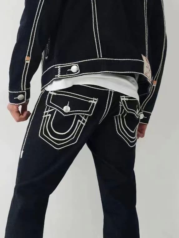 Trendy Brand True Jeans for Men Religious Buddha Belief Plus Size Straight Leg Casual High Street Cross-Border Supply
