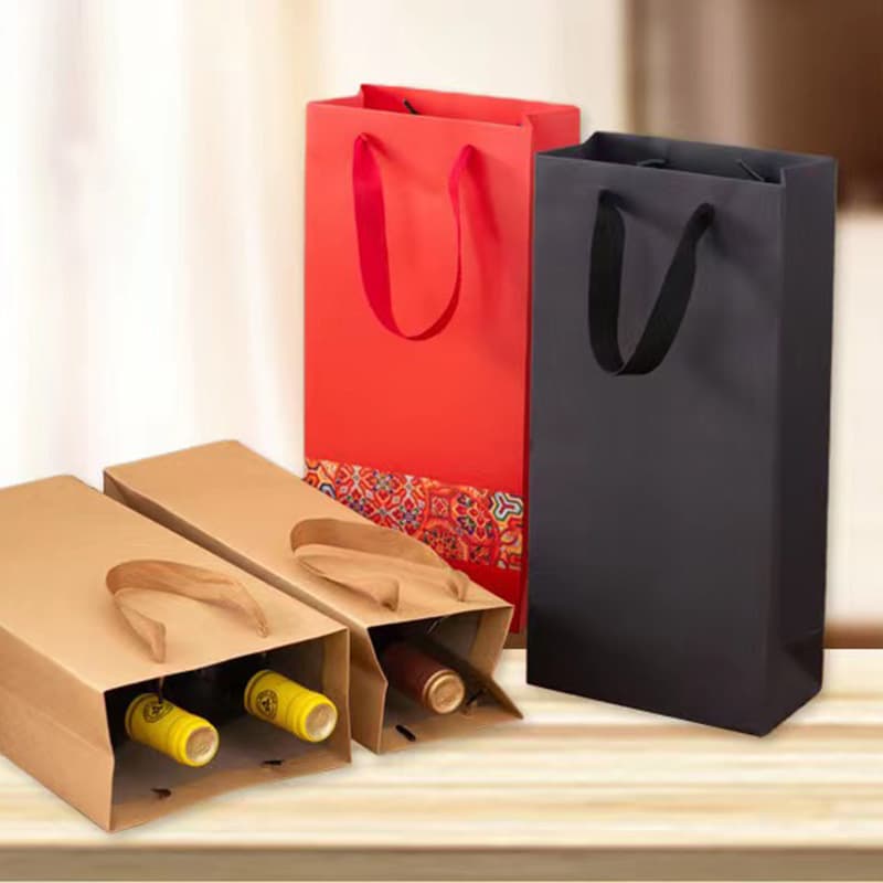 Wine Gift Bag, Handbag, Single or Double Bottle Kraft Paper Bag, Cigarette Gift Bag, New Year Packaging Bag, Gift Bag