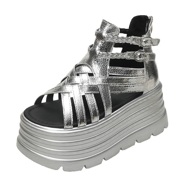 Roman Sandals for Women, Versatile Raised Wedge Heel Fashion Hollow Out Platform Shoes, Trendy Cross-Border 2026 Summer New Thick Sole