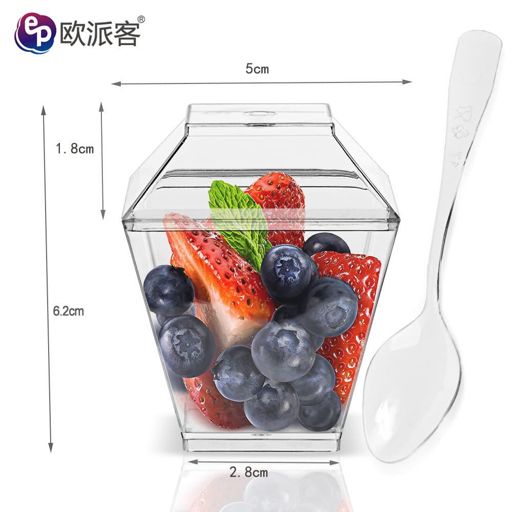 60ml Disposable Transparent Plastic Square Dessert Cup - Mousse Cup, Cake Cup, Ice Cream Cup, Pudding Cup with Super Thick Lid