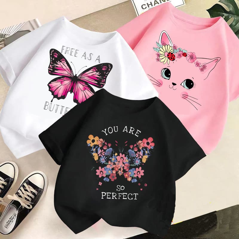 Wholesale Girls' Short-Sleeve T-Shirts, Summer New Style Children's Tops, Loose and Fashionable Short-Sleeve Cross-Border Children's Clothing