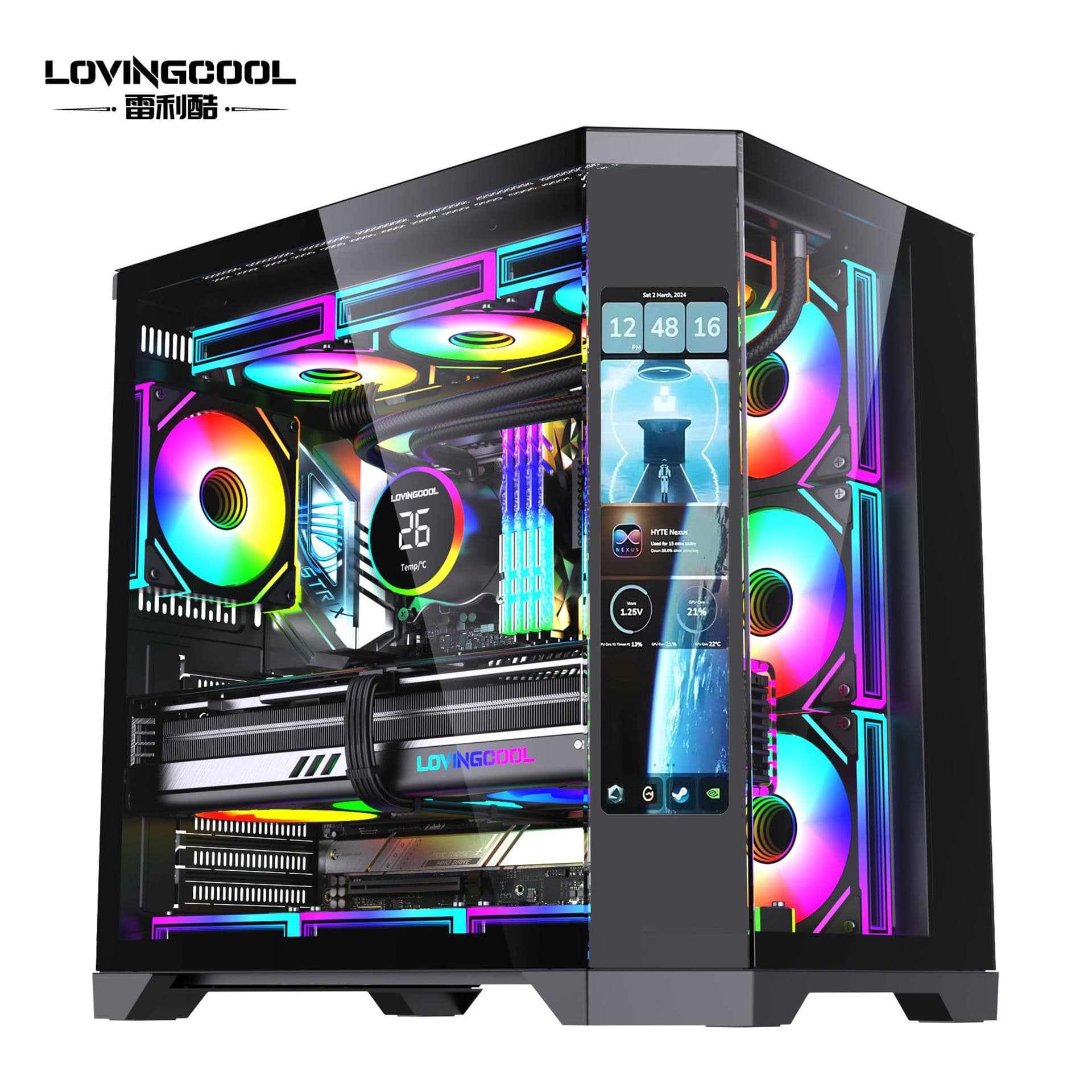 LCD Screen Seaview ATX Chassis 360 Water Cooling Tempered Glass E-Sports Internet Cafe Host Computer MATX