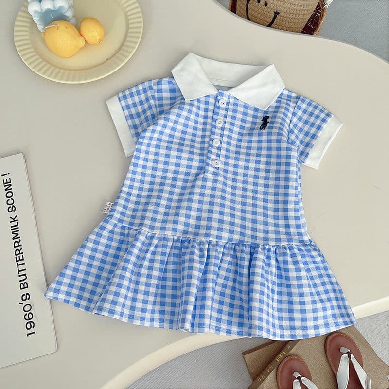 Summer Plaid Dress Korean Children's Pink and White Check Polo Casual Stylish 2026 New Sweet Girls' Dress