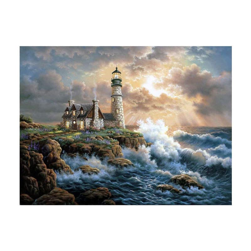 Factory wholesale, dropshipping, cross-border diamond embroidery, ocean lighthouse, house, waves, reefs, DIY diamond painting