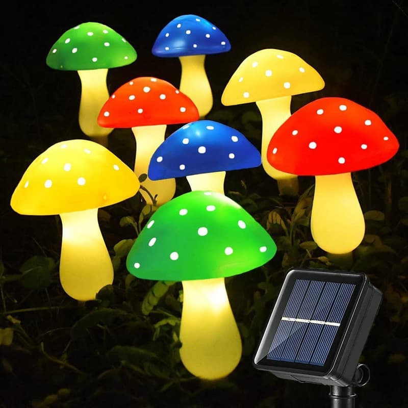 Solar Powered Plastic Mushroom Led String Lights Outdoor Garden Decoration Lights Eco-friendly Mushroom Shaped Lighting