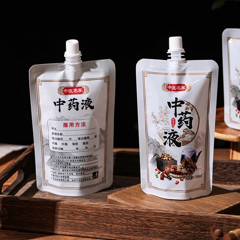 Food-grade disposable high-temperature resistant spout pouch for Chinese herbal liquid, heatable decoction takeaway bag