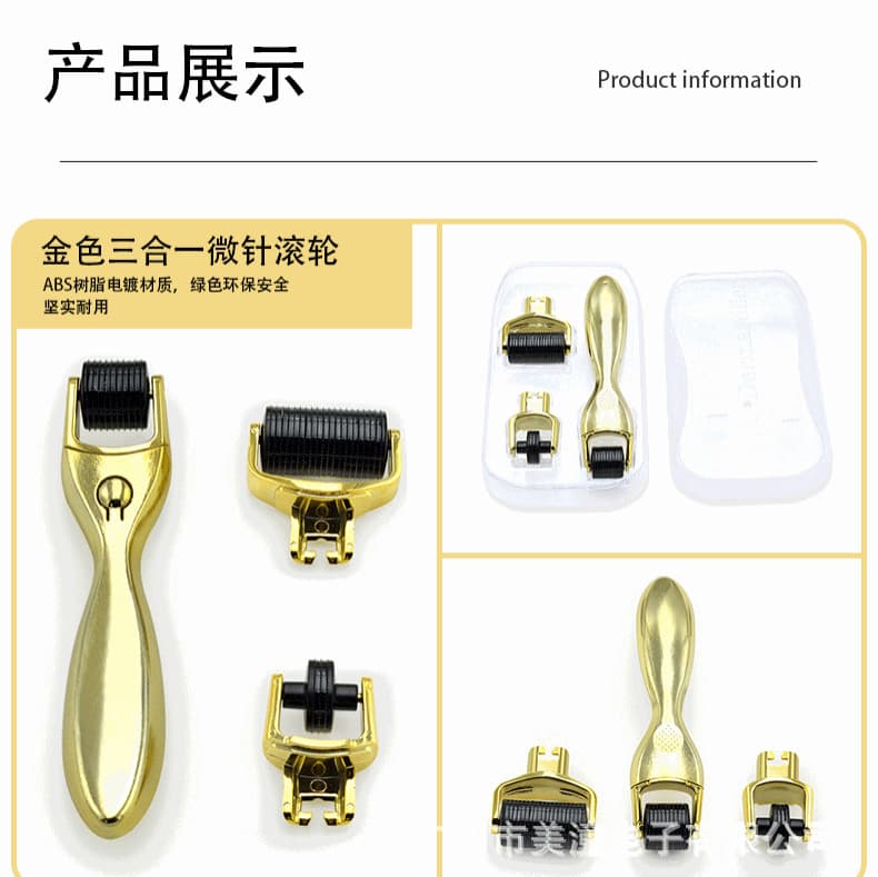540 Microneedle Roller Accessory 3-in-1 Derma Roller Gold Handle Microneedle Roller Skin Beauty Tool