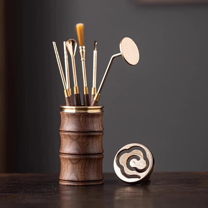 Creative Walnut Incense Tool Set with Seal Mold and Ash Press for Home Desktop Use