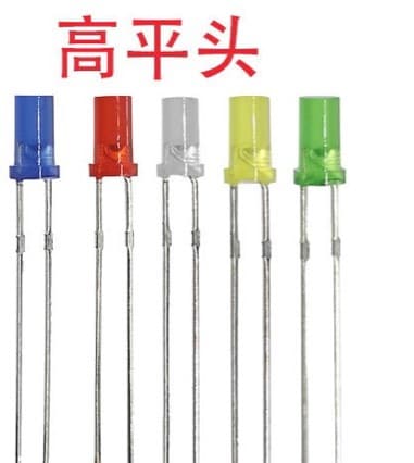 F3 flat-top green/red/red/yellow/white/blue/white 3mm LED beads with direct insertion of LED diodes.