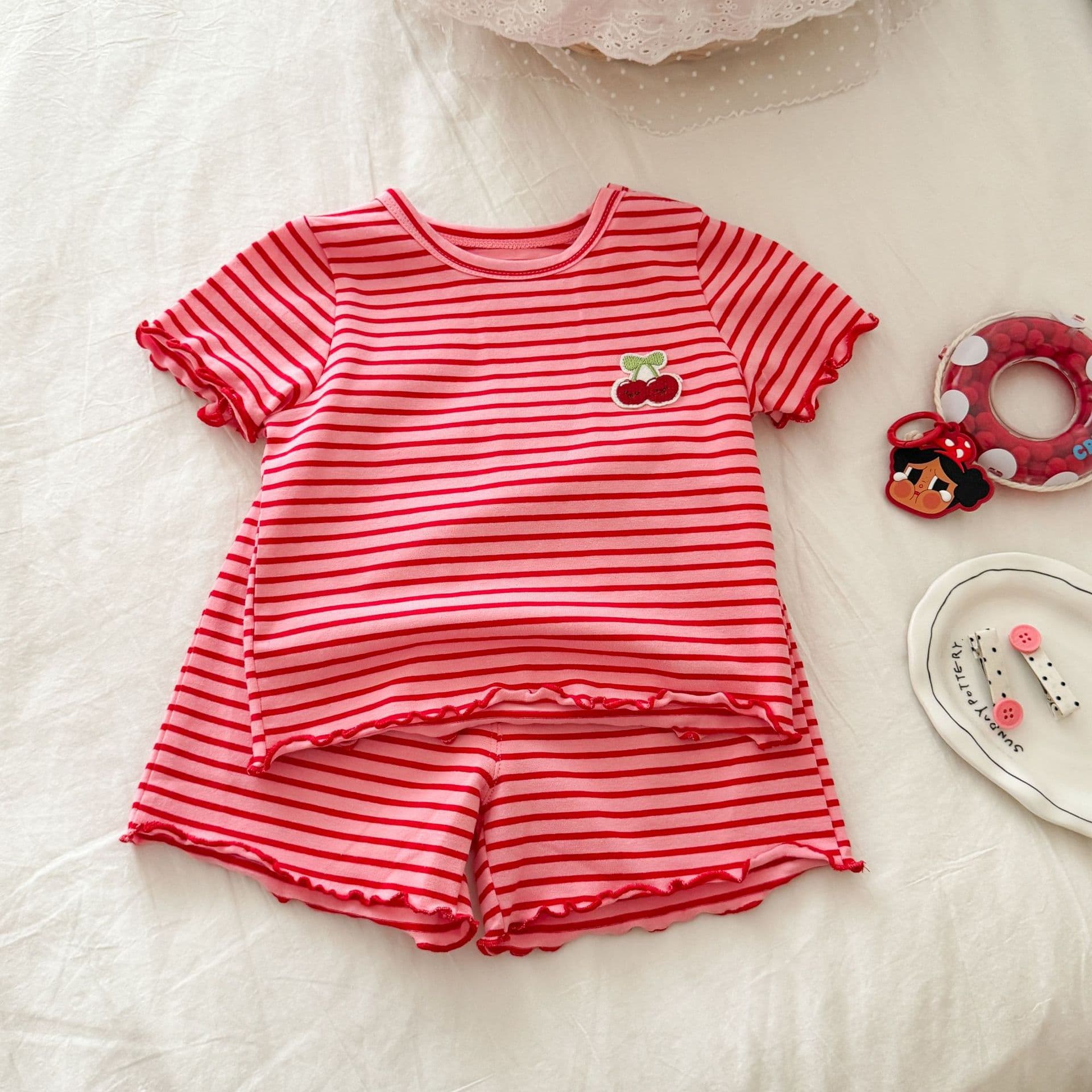 Girls Striped Set 2026 Summer Clothing Girls Summer Fashionable Set Baby Girls Striped Short Sleeve Two-Piece Set